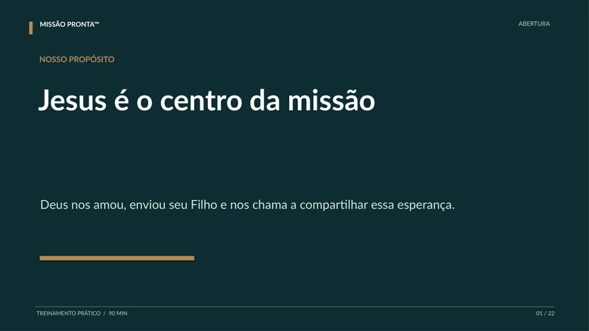 Slide real da apresentação de treinamento Missão Pronta