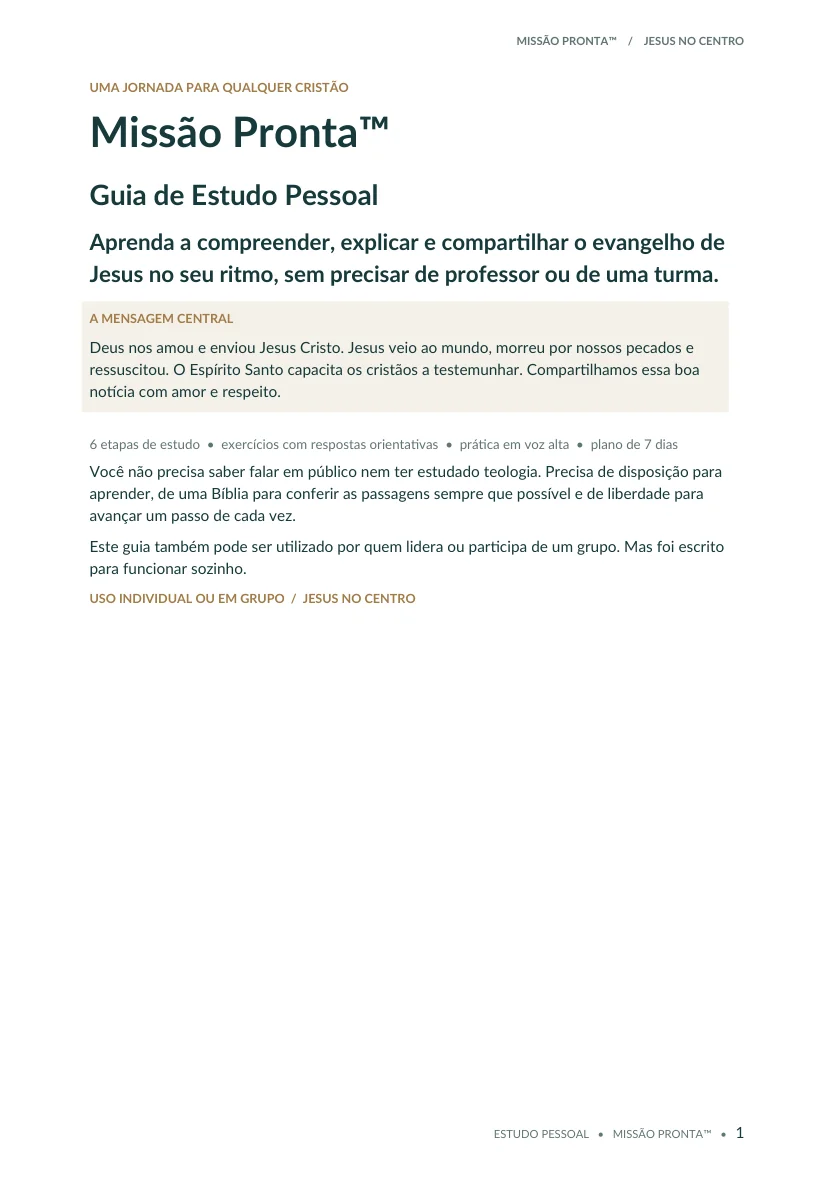 Página real do Guia de Estudo Pessoal do Missão Pronta